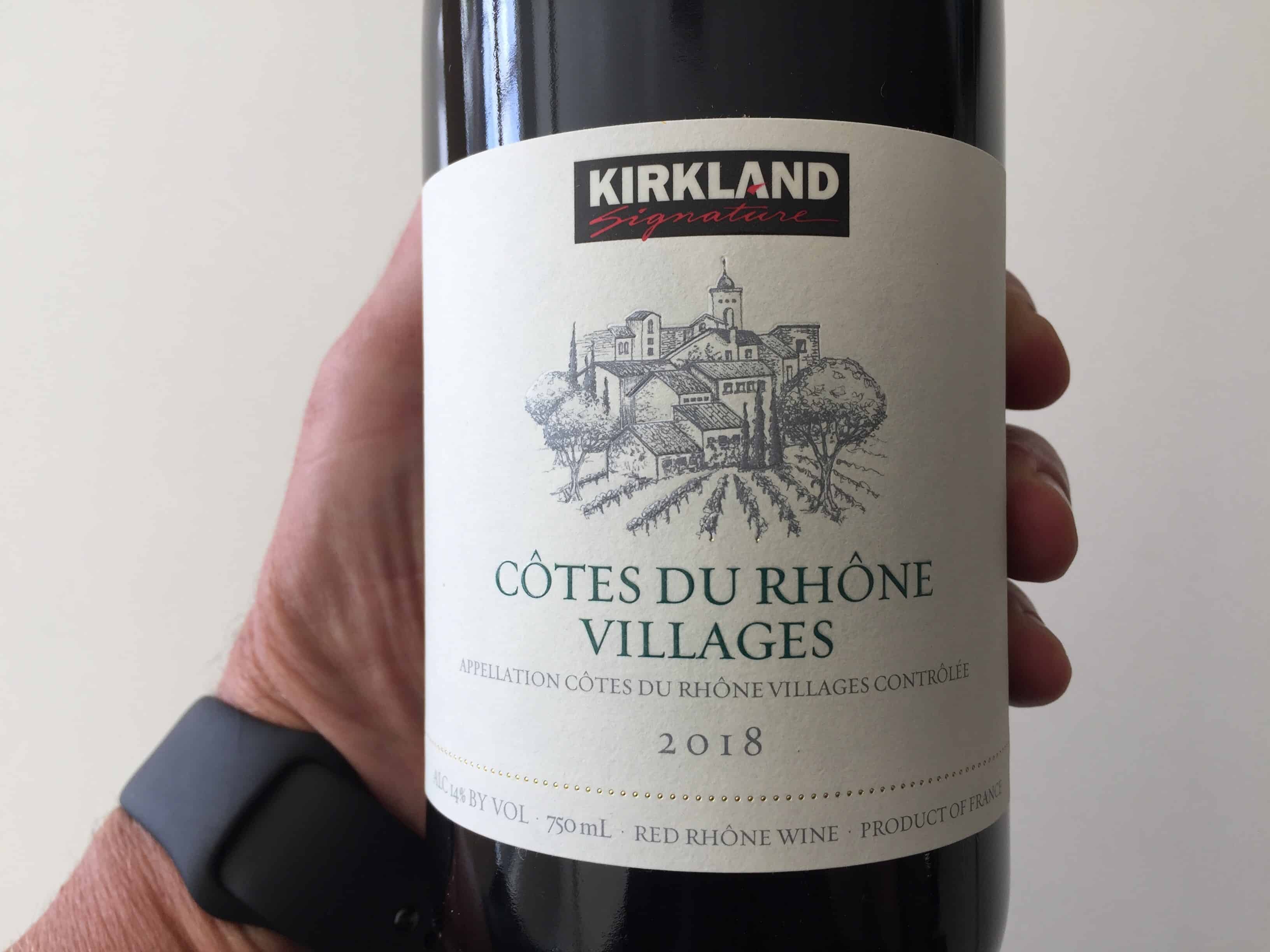 Front label of Kirkland Signature Cotes du Rhone Villages 2018