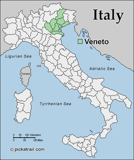 Map of Italy showing location of Veneto