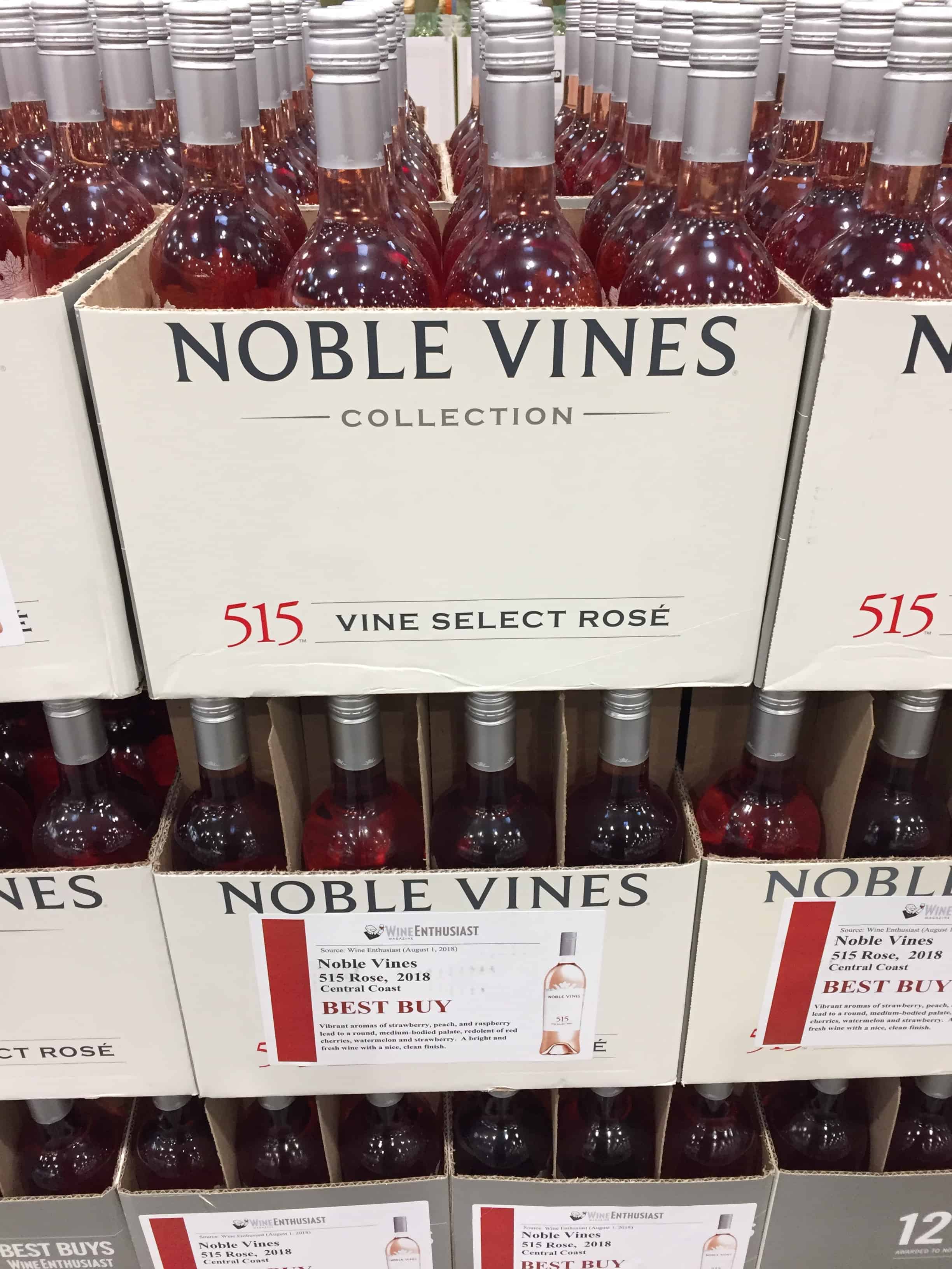Cases of Noble Vines Rose case-stacked at Costco