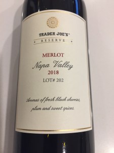 Front label of Trader Joe's Reserve 2018 Merlot Lot #202 