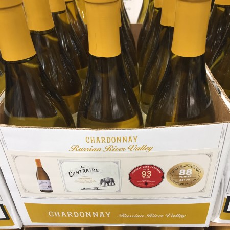 Costco display of Au Contraire 2017 Chardonnay