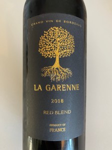 Front label of 2018 La Garenne Red Blend, Cotes de Bordeaux, France ($7.99 @Trader Joe's, California)