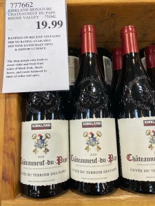 Costco display of their 2020 Kirkland Signature Chateauneuf du Pape