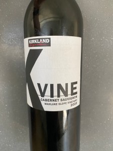 Front label of 2020 Kirkland Signature K Vine Cabernet Sauvignon, Wahluke Slope, Columbia Valley, Washington