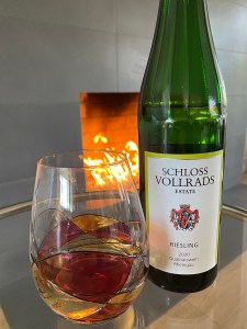 Bottle and glass of 2020 Schloss Vollrads Estate Riesling