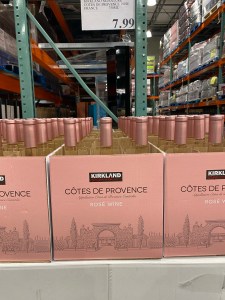 Store display of the 2021 Kirkland Signature Côtes de Provence Rosé, Provence, France   ($7.99 @Costco in California – Item #1133993) 