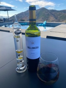 Bottle and glass of 2019  Vallobera Crianza, Rioja, Spain ($9.99 @Trader Joe's in California)