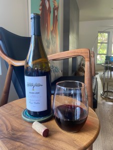 Bottle and glass of the 2022 Cabernet Franc, Trader Joe's Petit Reserve from Paso Robles