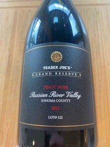 Front label of 2021  Trader Joe's Grand Reserve, Pinot Noir, Russian River Valley