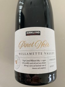 Front label of 2021 Kirkland Signature Pinot Noir,  Willamette Valley, Oregon $12.99