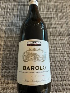Front label of bottle of 2020 Kirkland Signature Barolo