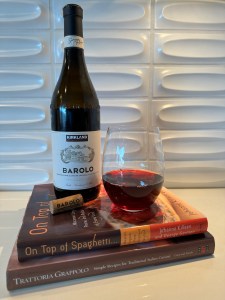 Bottle and glass of Kirkland Signature Barolo