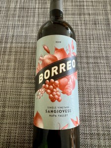 Front label of the 2019 Borreo Sangiovese, Napa Valley, CA