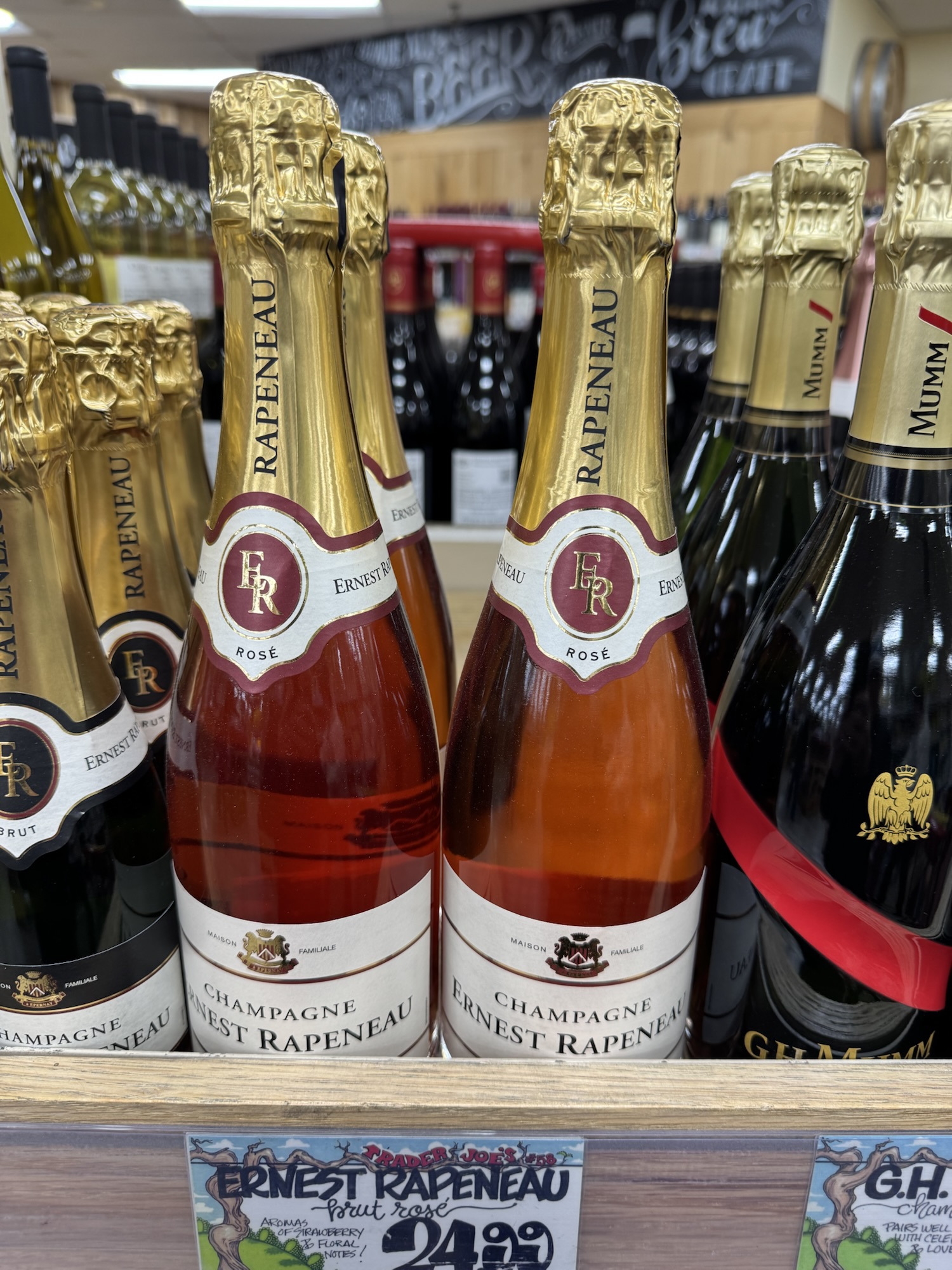 Trader Joe's store display of Ernest Rapeneau Champagne Brut Rosé